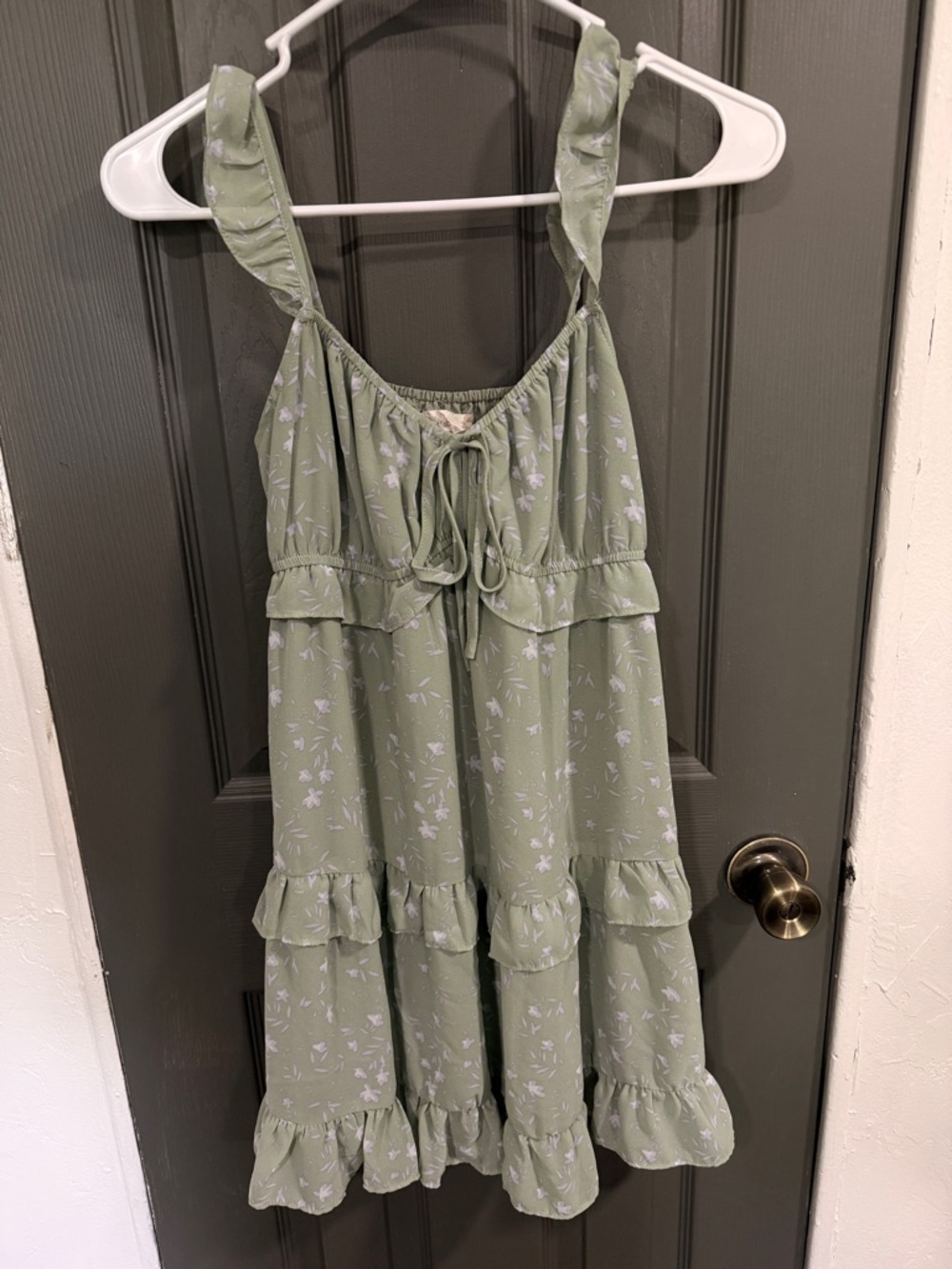 Altar'd State Sage Green Floral Ruffle Midi Dress